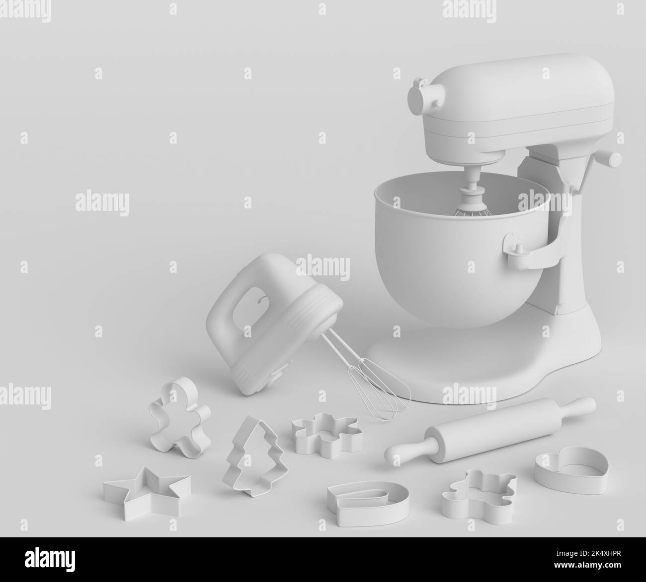 Mixer and hand mixer with kitchen utensil and metal cookie cutters for