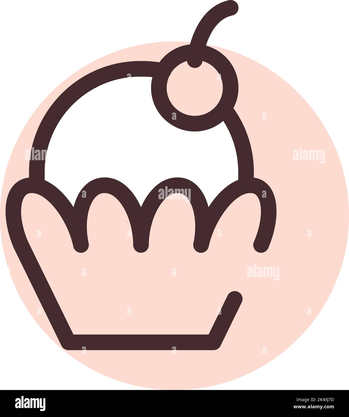Muffin with cherry on top, illustration, vector on a white background. Stock Vector