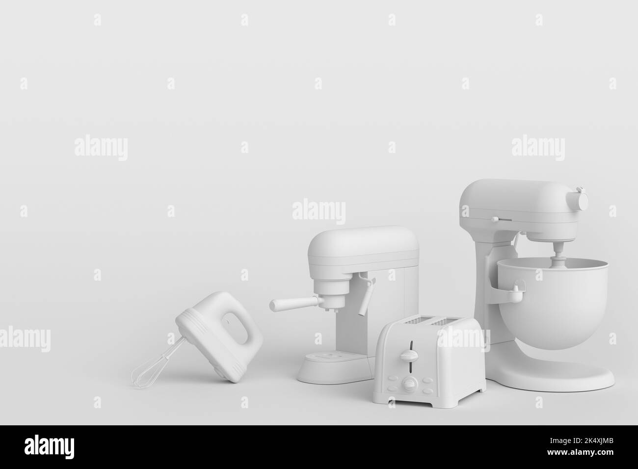 Espresso coffee machine, hand mixer, kettle and toaster for preparing