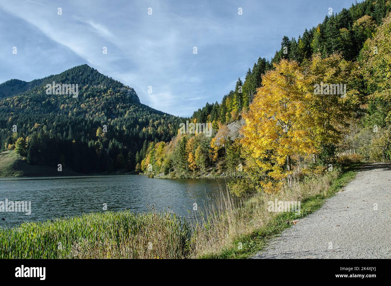 Autumn at Lake Spitzing in Upper Bavaria Stock Photo