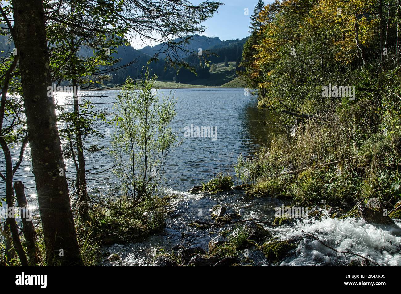 Autumn at Lake Spitzing in Upper Bavaria Stock Photo