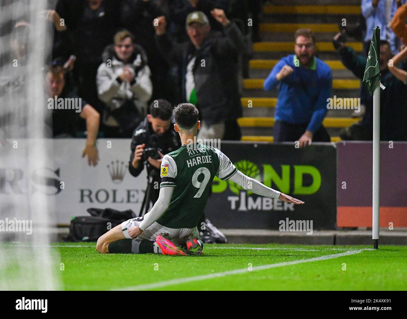 GOAL 1-0 Plymouth Argyle forward Ryan Hardie (9) celebrates a goal