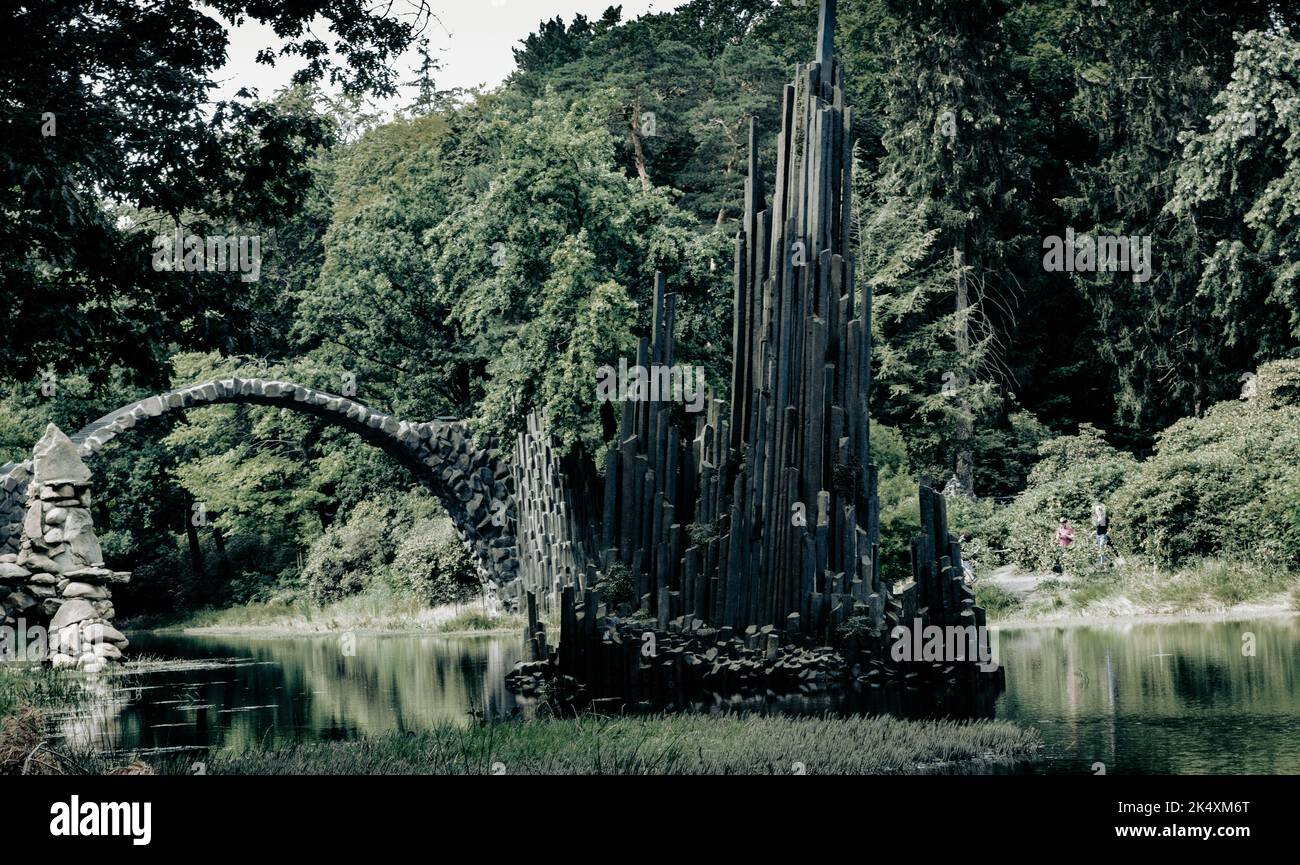 Rakotz bridge in the azalea and rhododendron park Kromlau at the Rakotz Lake Stock Photo