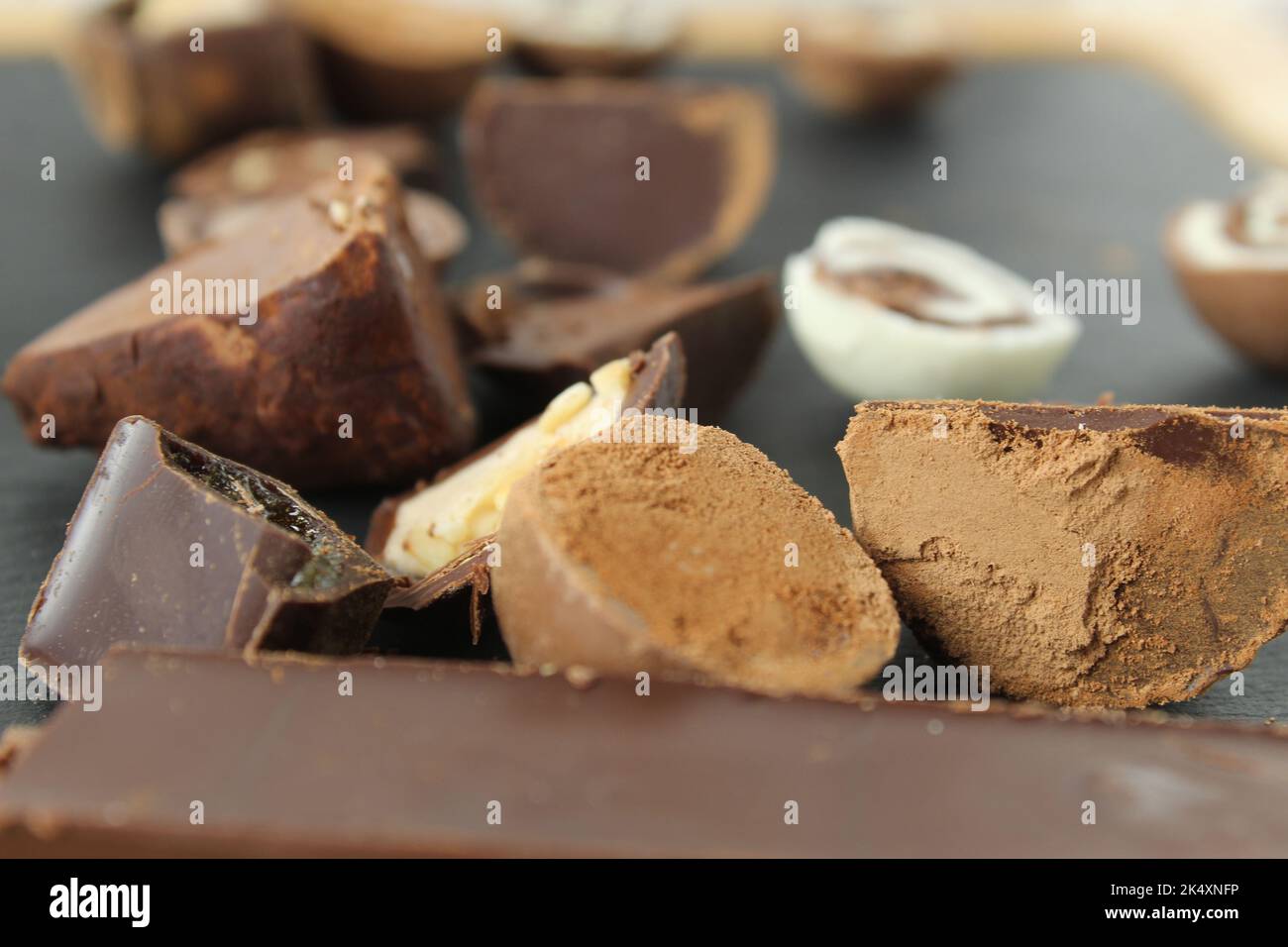 Chocolate candy cases are in a candy blister. Shopping candy sweet day