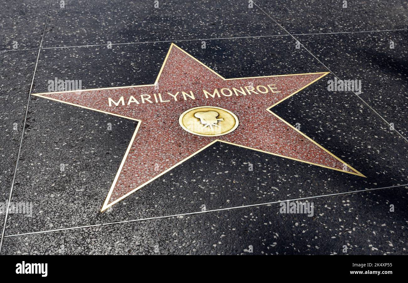 The famous star of Marilyn Monroe embedded in the terrazzo flooring of the Hollywood Boulevard Walk of Fame. Stock Photo