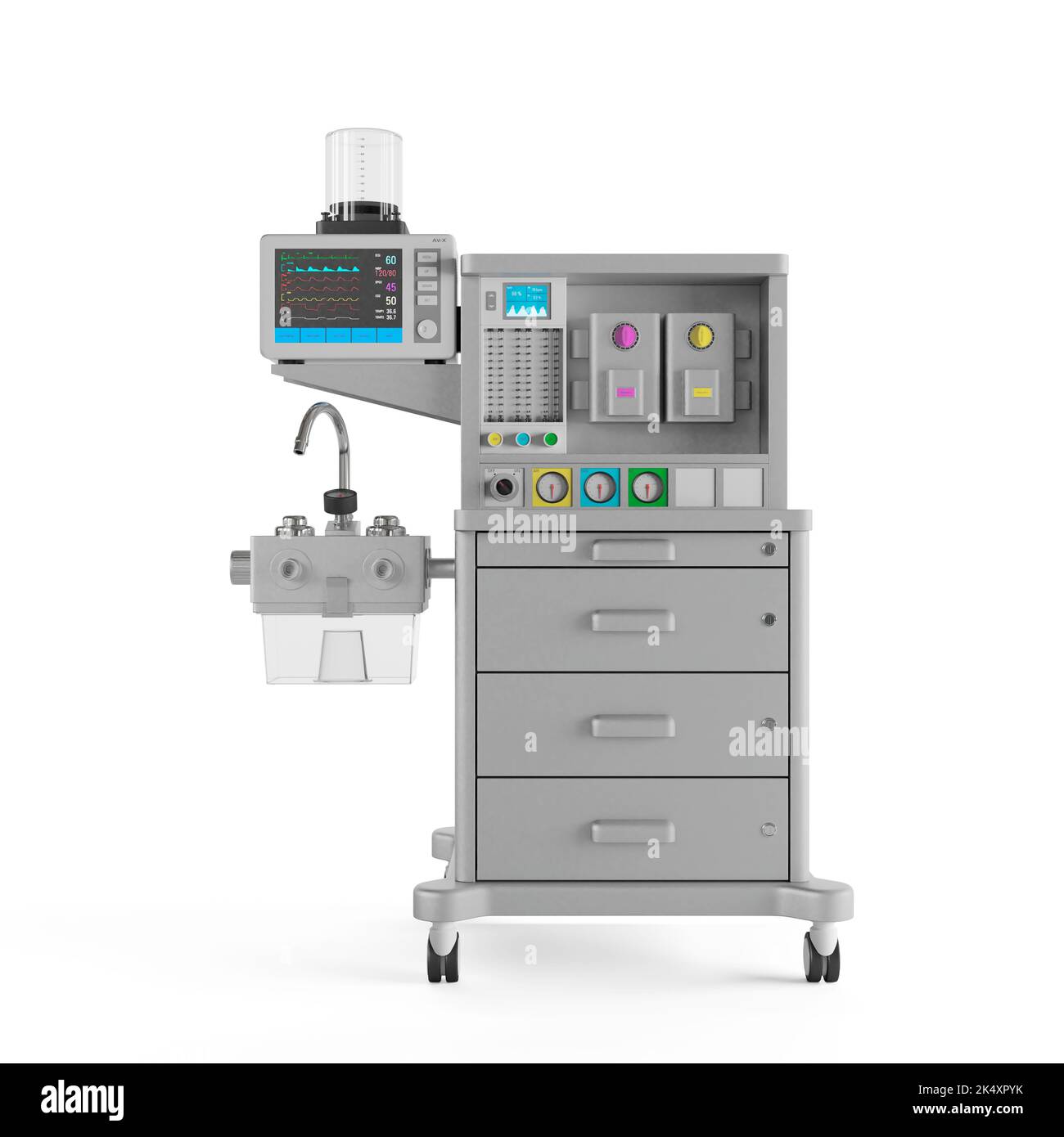 The Anesthesiarespiratory apparatus against a white background Stock