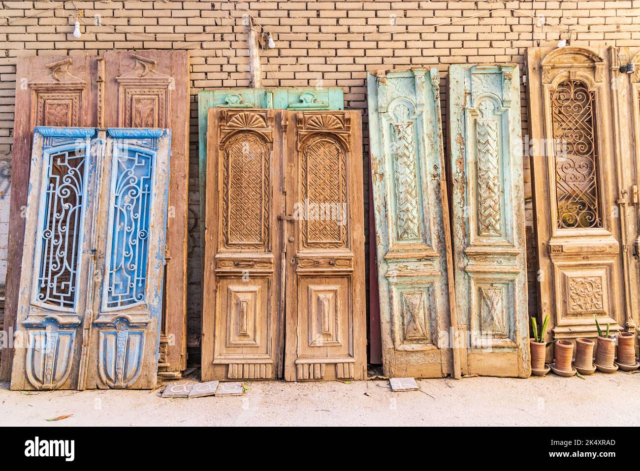 Old Cairo, Cairo, Egypt. Antique wooden doors in an alley in Cairo