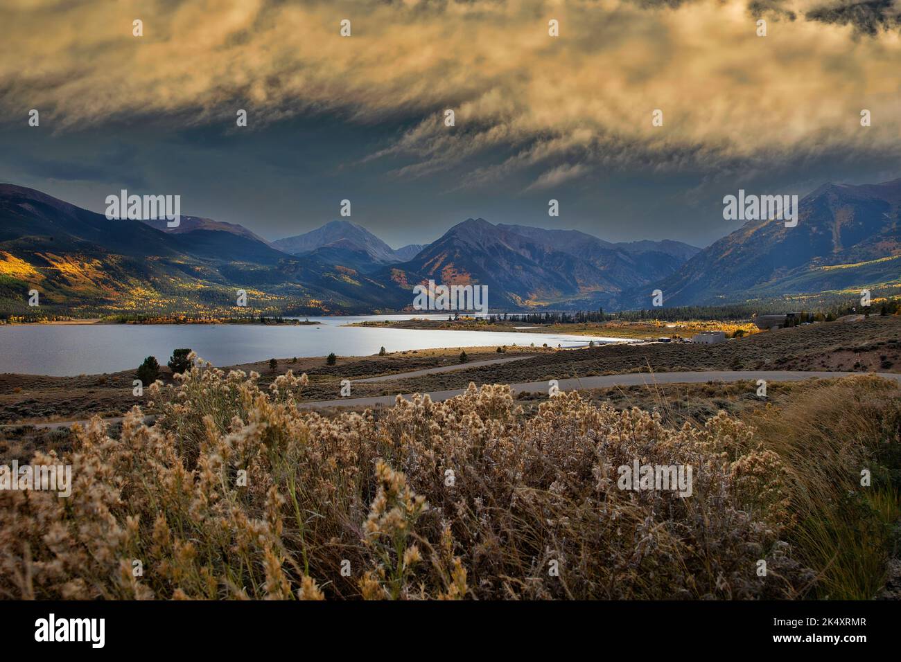 Evening sky over Twin Lakes in rural Colorado Stock Photo