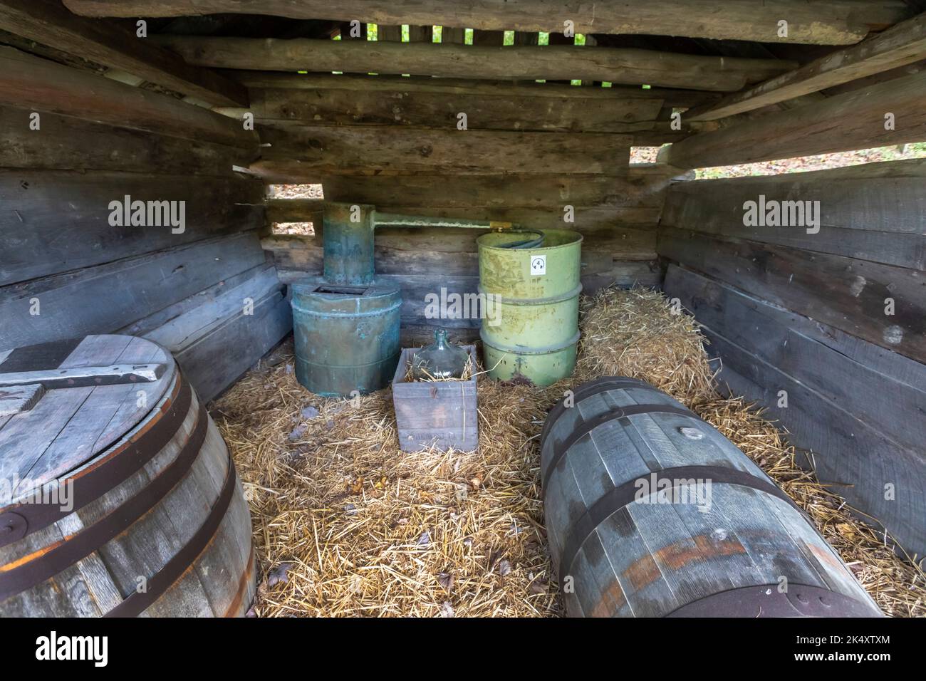 Beckley, West Virginia - A still in the Mountain Homestead, an Appalachian frontier settlement that recreates how mountain settlers lived from 1840 to Stock Photo