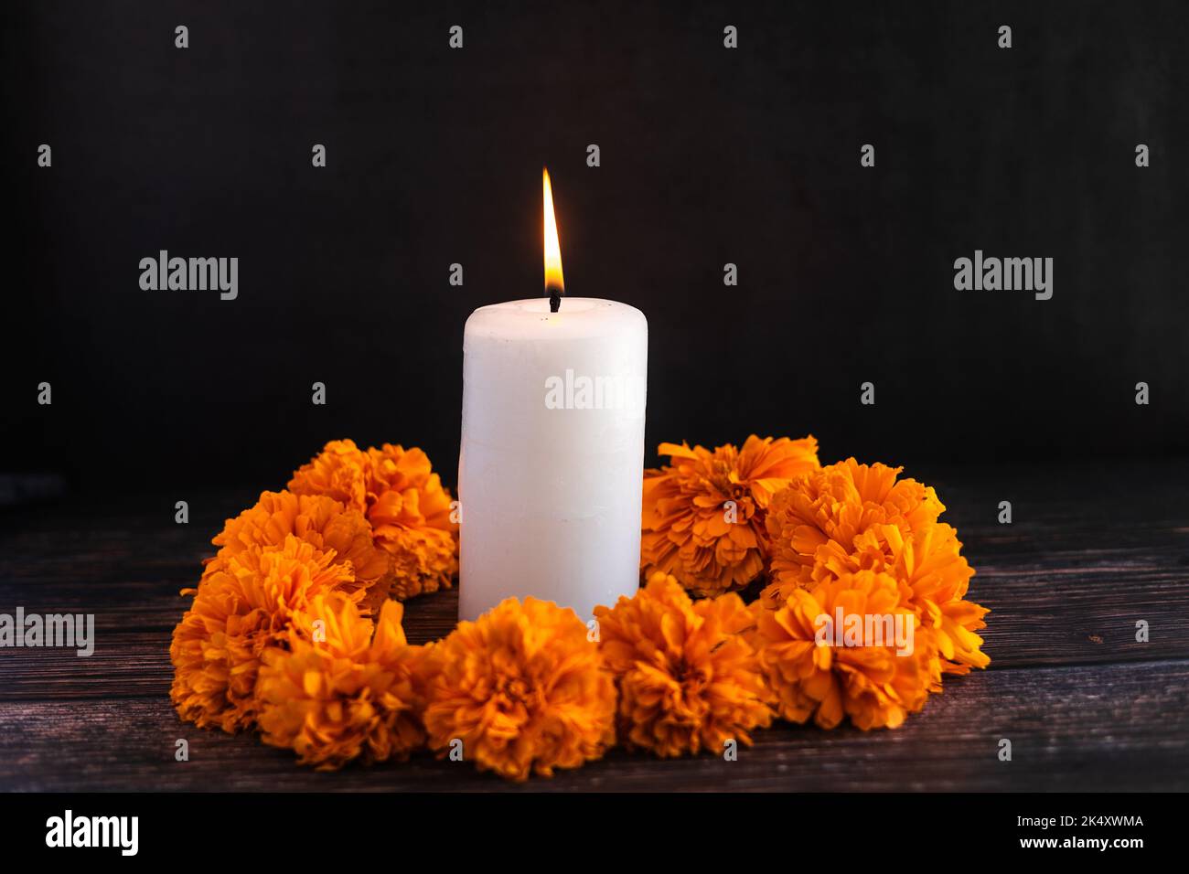 Candle on Altar for Celebration of Mexico's Day of the Dead Stock Photo