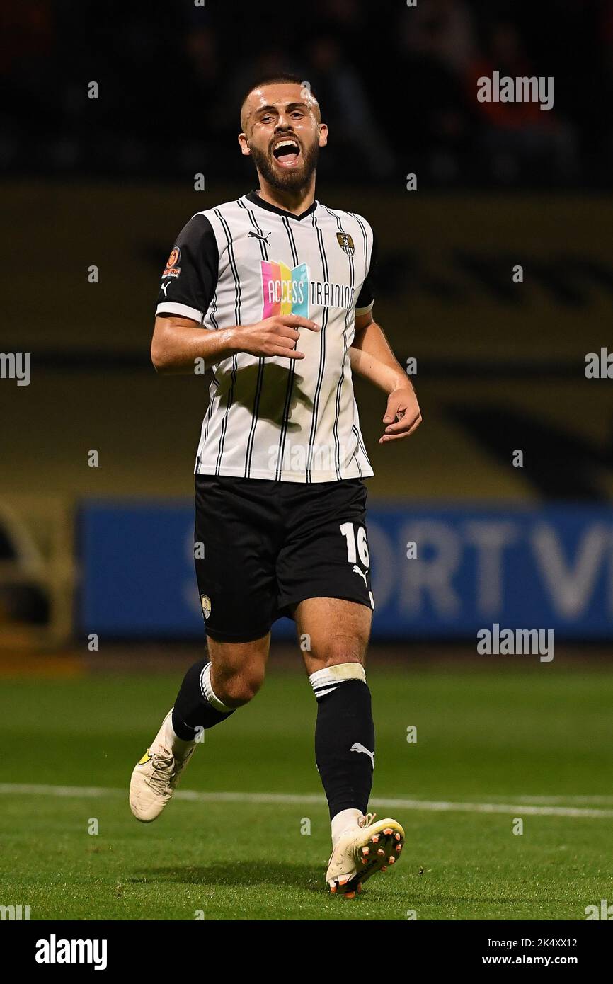 Nottingham, UK. 4th October, 2022. Geraldo Bajrami of Notts County reacts after a wasted opportunity at goal during the Vanarama National League match between Notts County and Wrexham at Meadow Lane, Nottingham on Tuesday 4th October 2022. (Credit: Jon Hobley | MI News) Credit: MI News & Sport /Alamy Live News Stock Photo