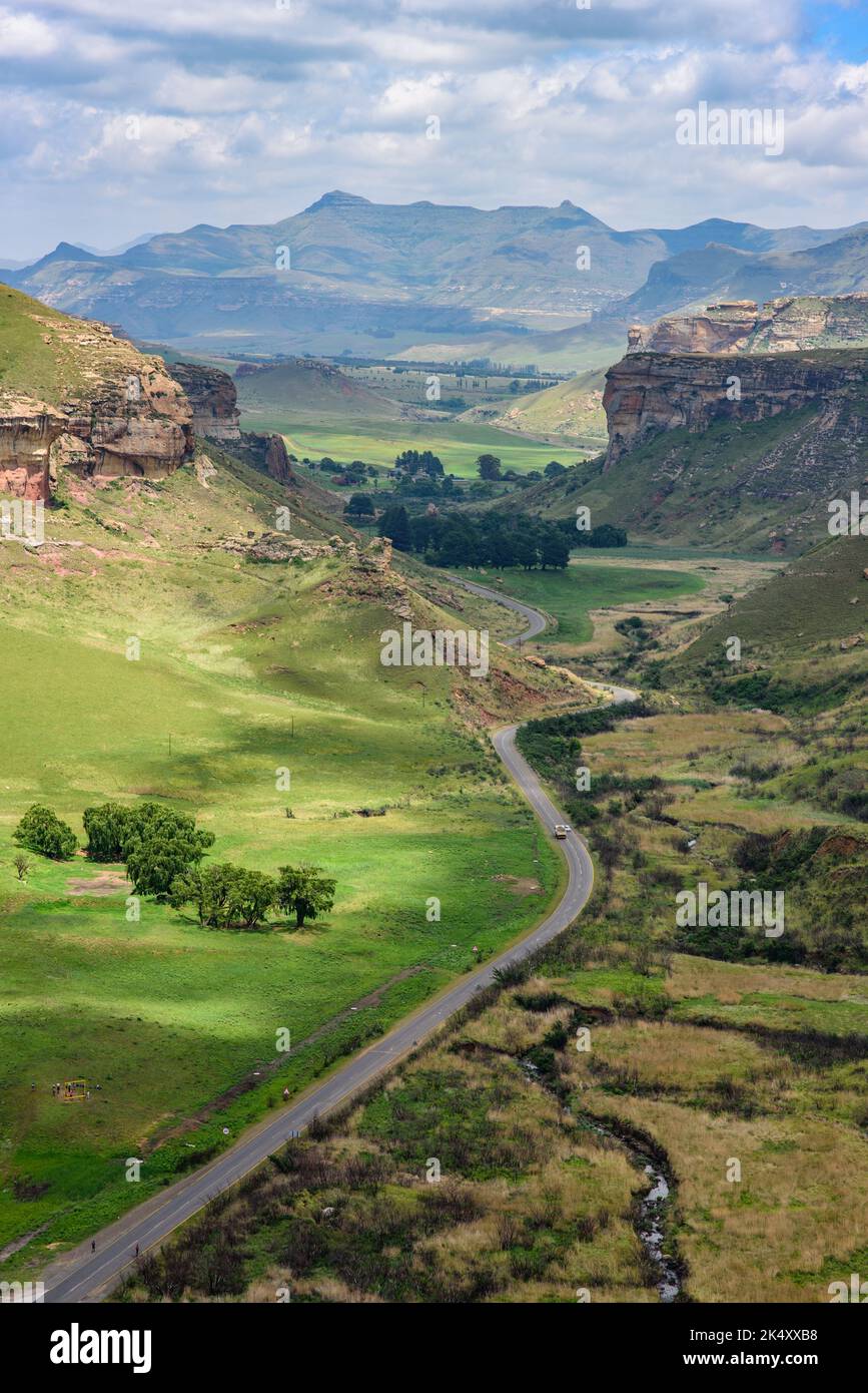 A view of Golden Gate Highlands National Park from the top of the Brandwag Buttress (Sentinel) rock. near Clarens, South Africa Stock Photo