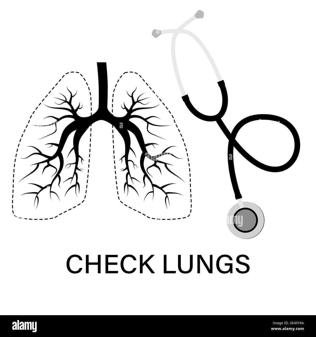 Lungs and stethoscope icons in black and white style isolated on white