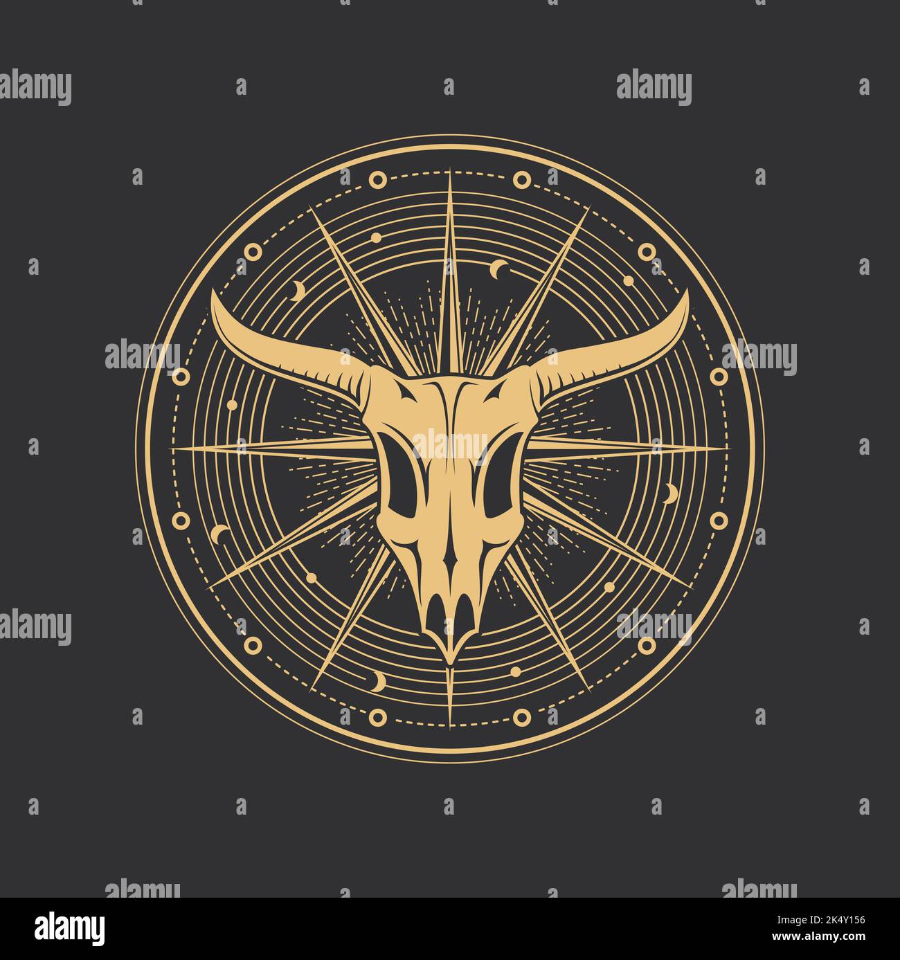 Occult esoteric tarot card symbol of Baphomet skull, magic and alchemy