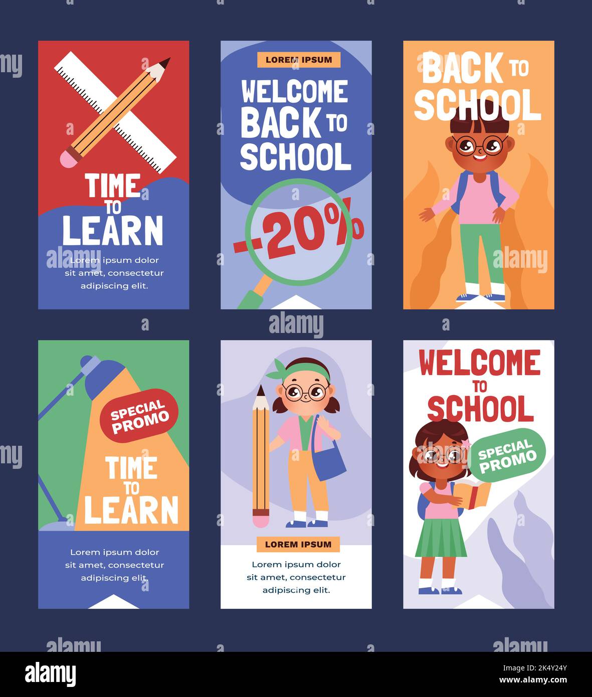 cartoon back school banners collection vector design illustration Stock Vector