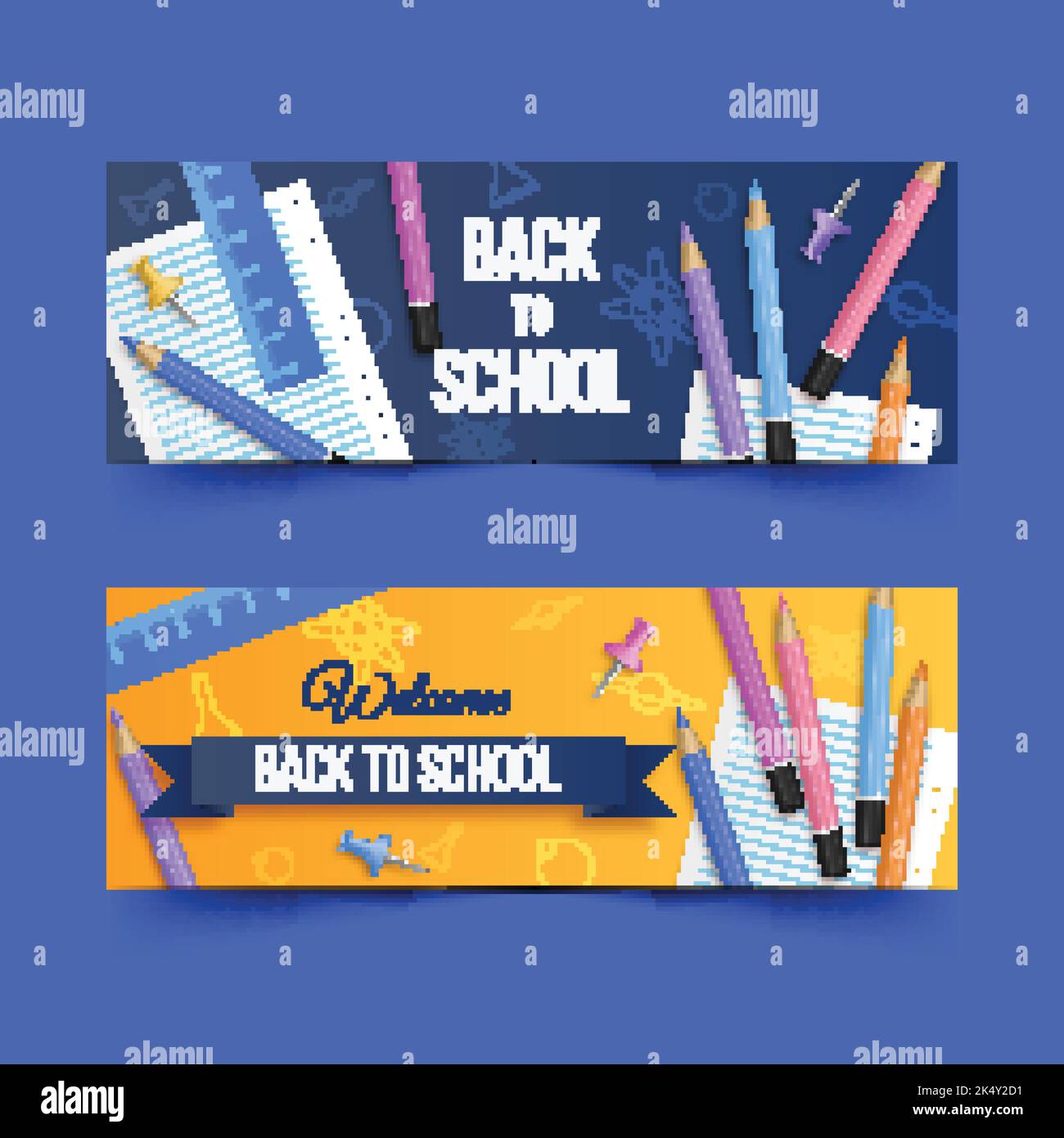 realistic back school banners set vector design illustration Stock ...
