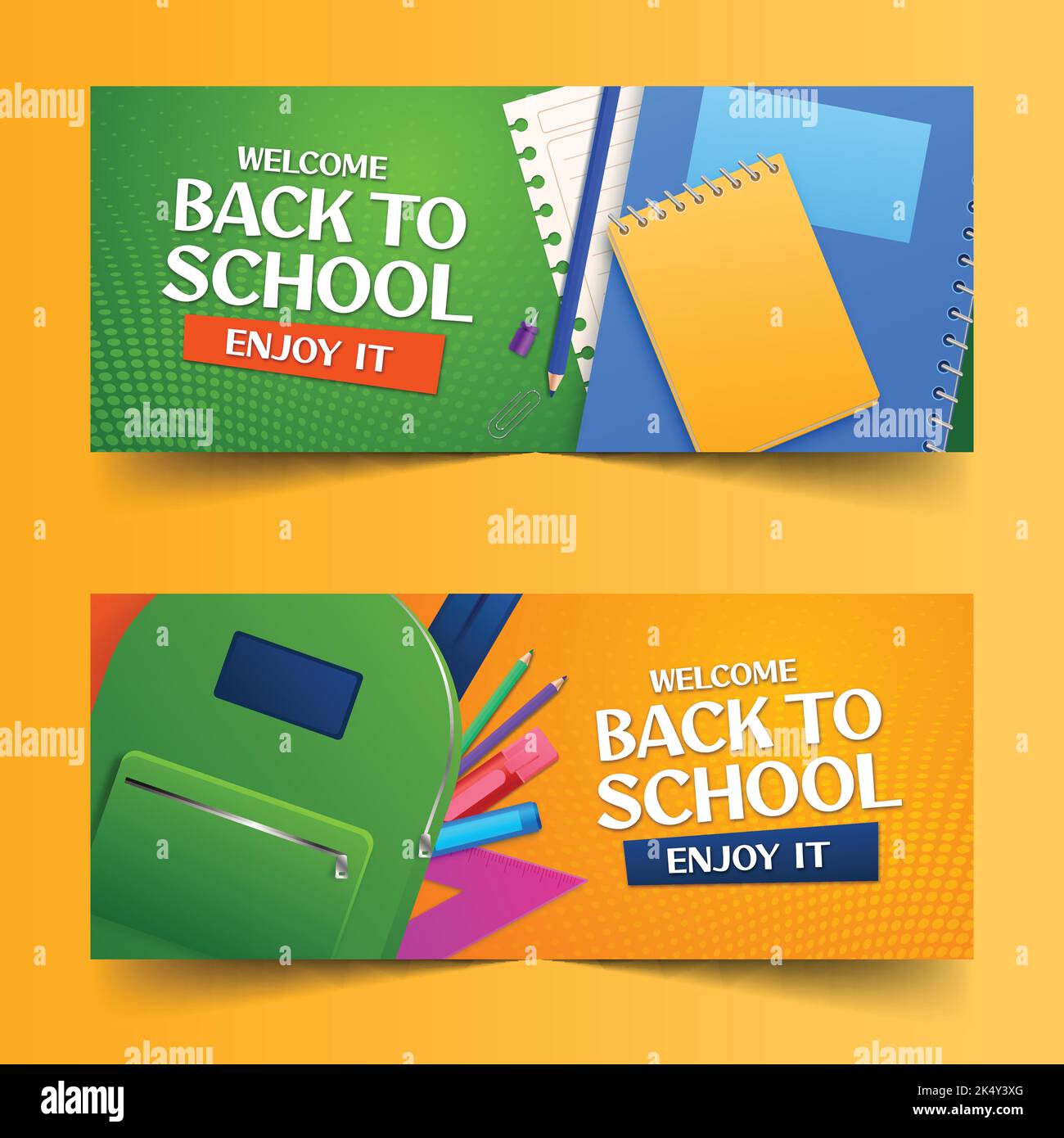 realistic back school banners set vector design illustration Stock ...