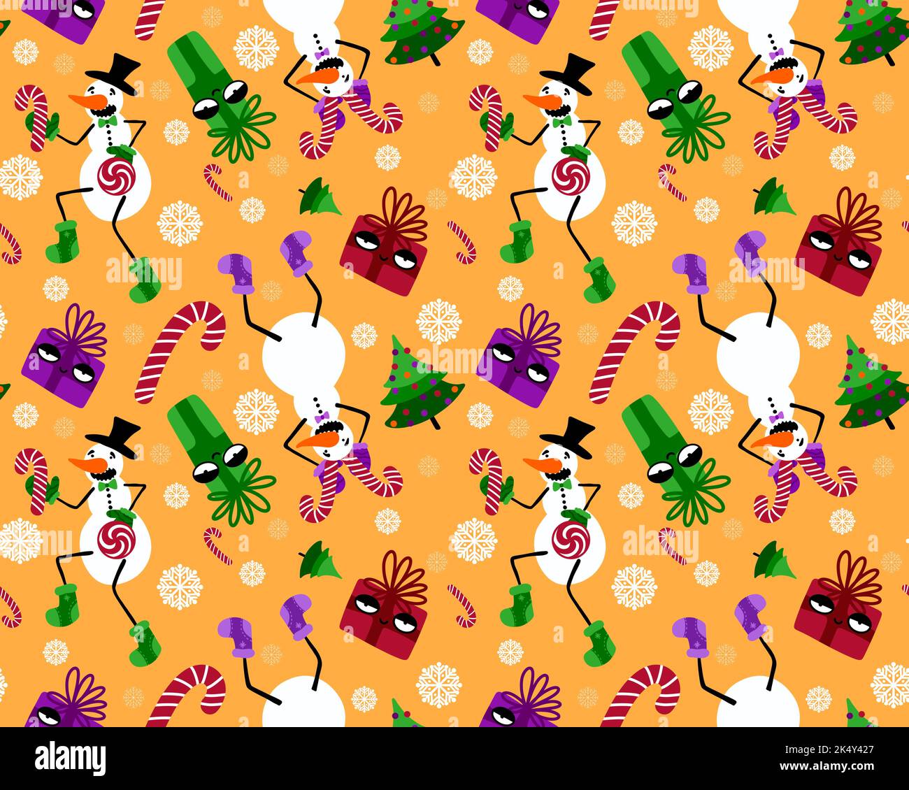 Winter seamless snowman and snowflakes pattern for Christmas wrapping ...