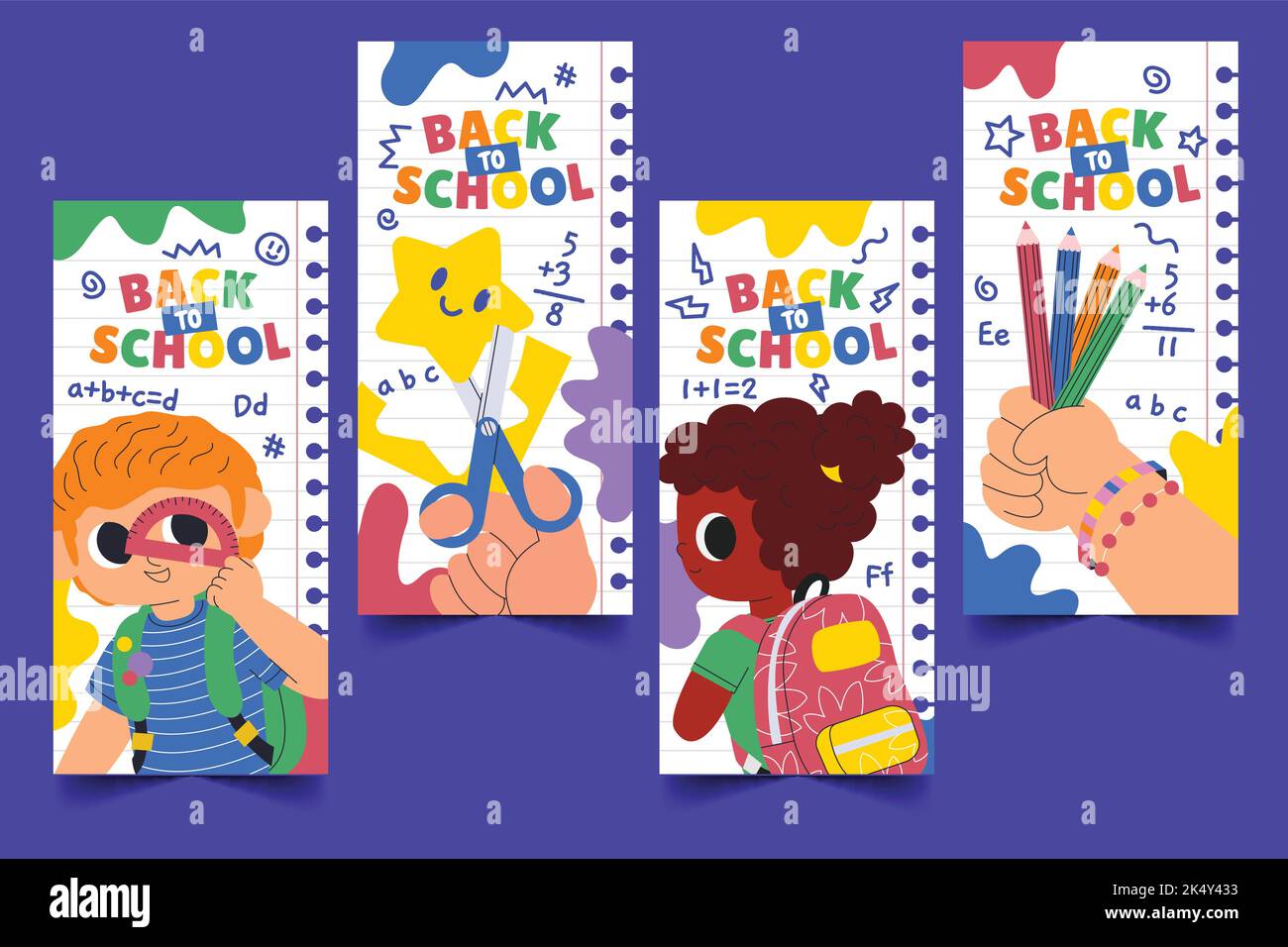 cartoon back school banners collection vector design illustration Stock Vector