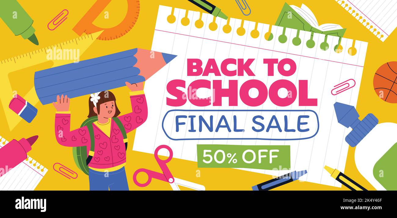 flat back school sale horizontal banner template vector design illustration Stock Vector