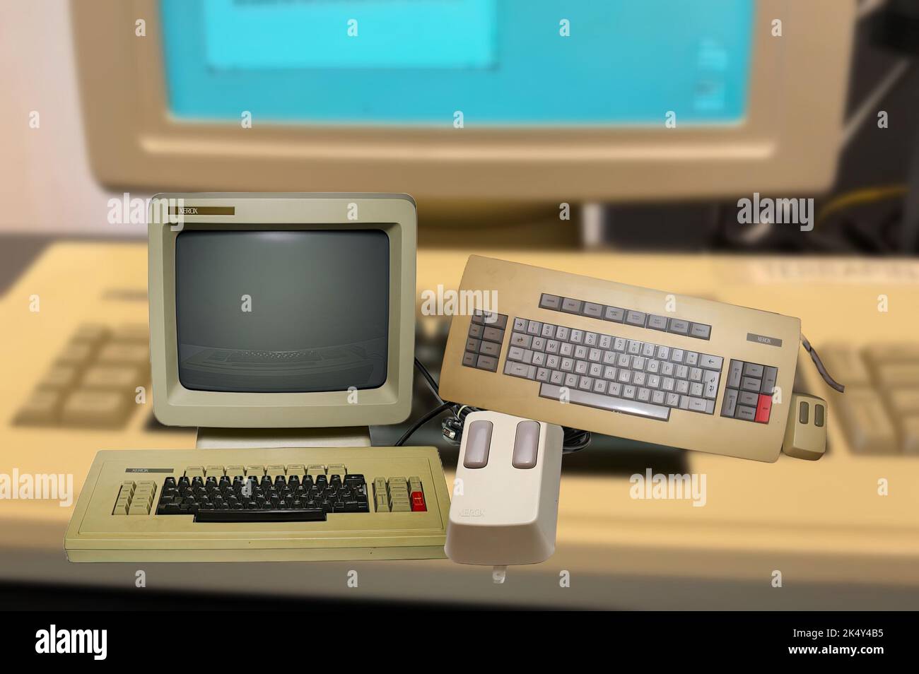 The Xerox Star was the first computer in history to feature a graphical interface with windows, icons, mouse and pointing system Stock Photo