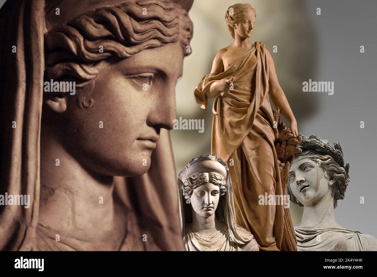 Depiction of authentic statues of ancient Rome of Ceres (Demeter) the goddess of agriculture and fertility Stock Photo