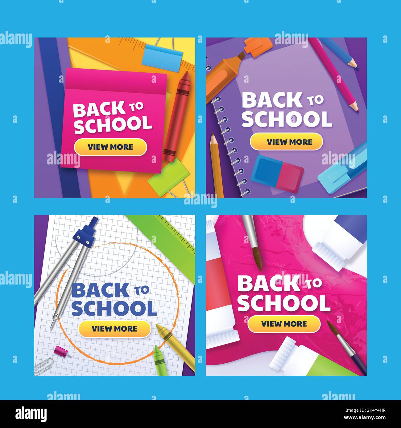 realistic back school banners collection vector design illustration ...