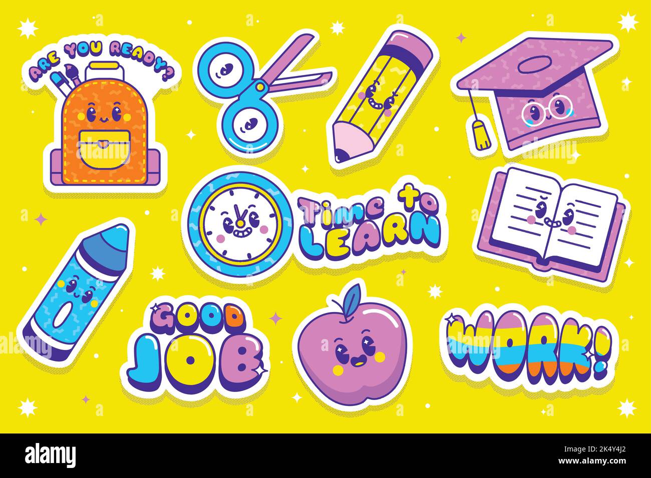 flat back school elements collection vector design illustration Stock ...