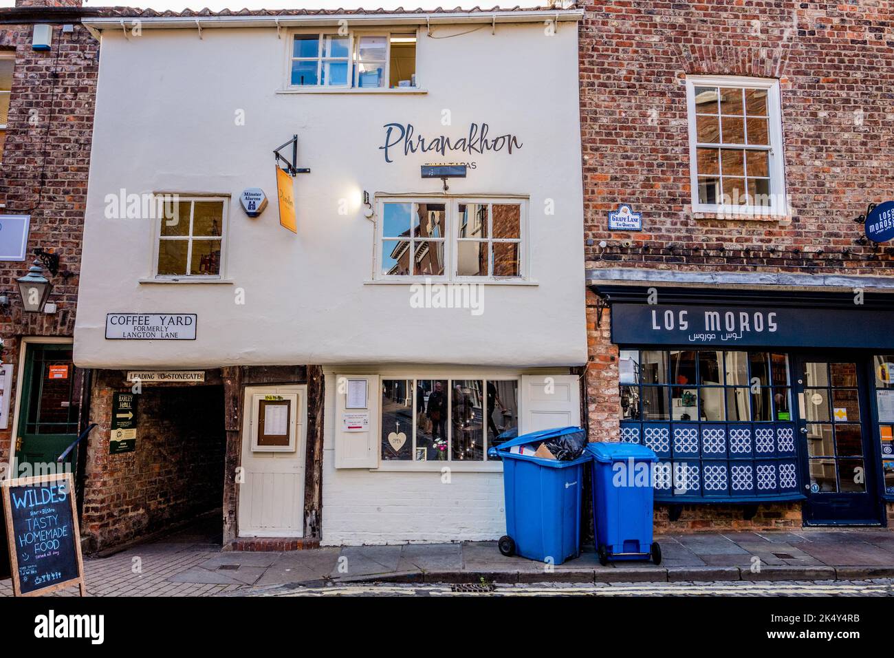 The Phranakhon Thia tapas bar and restaurant in Grape Lane, quarter of the city of York and a alleyway leadind to Coffee Yard. Stock Photo