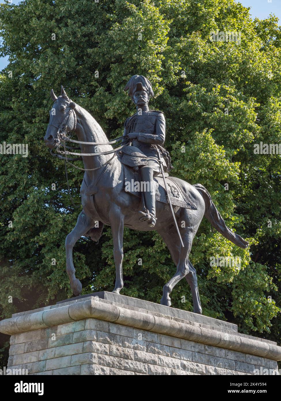 Lord Kitchener on horseback (his horse was called 'Democrat.')statue on Dock Road,Chatham, Kent, UK. Stock Photo