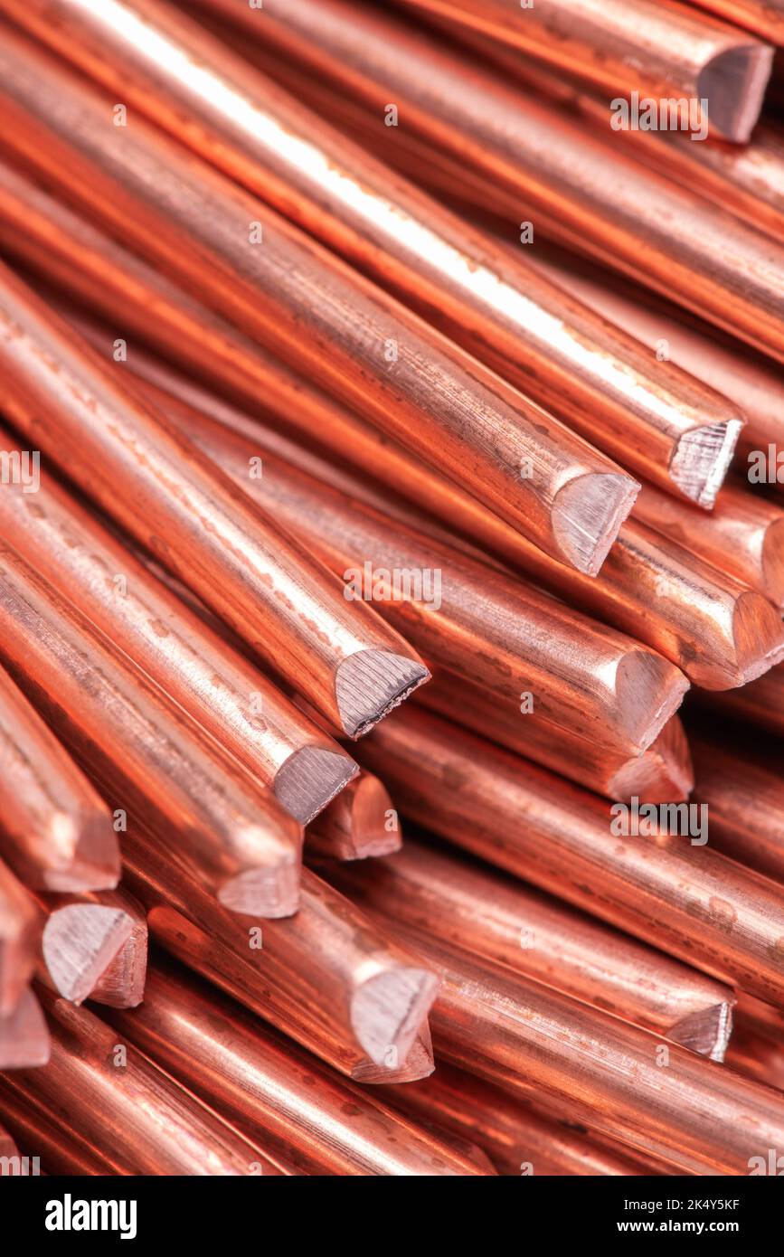 Copper rod raw materials and metals industry and stock market concept