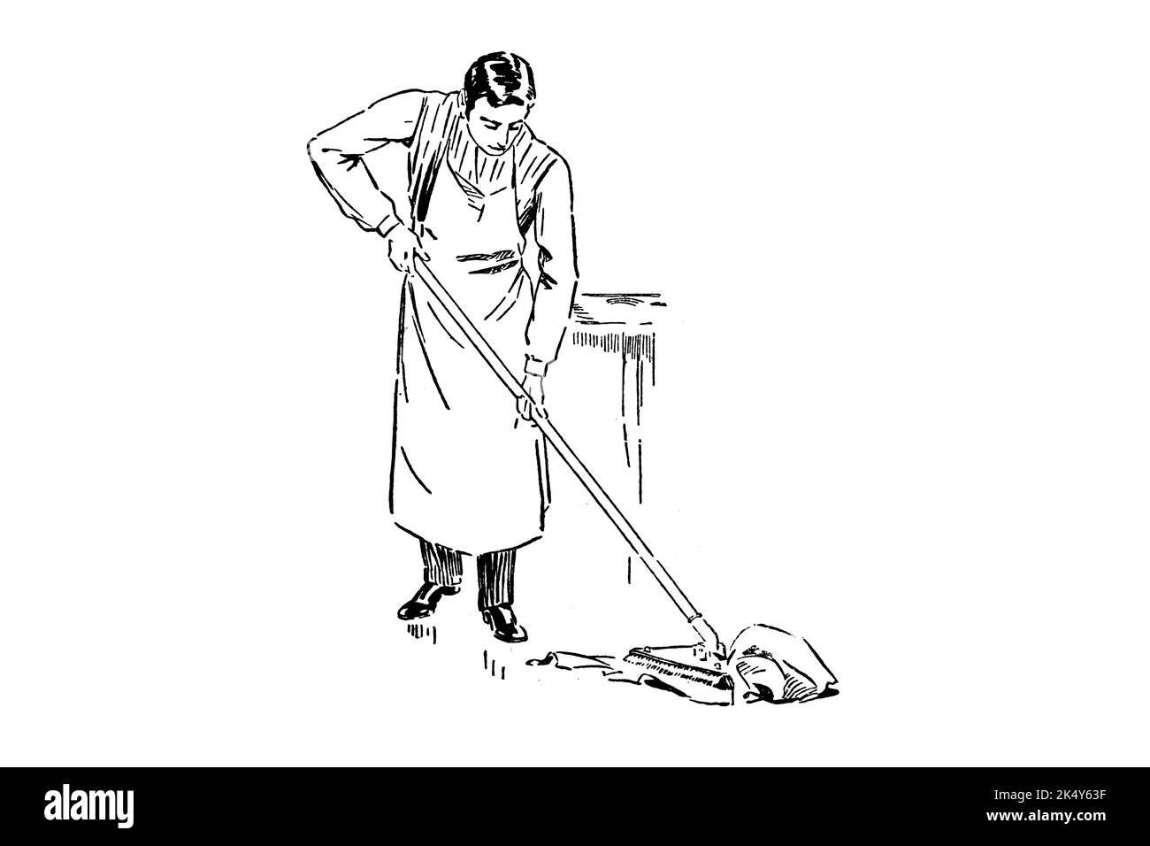 Man mopping the floor 1910s Vintage illustration Stock Photo Alamy