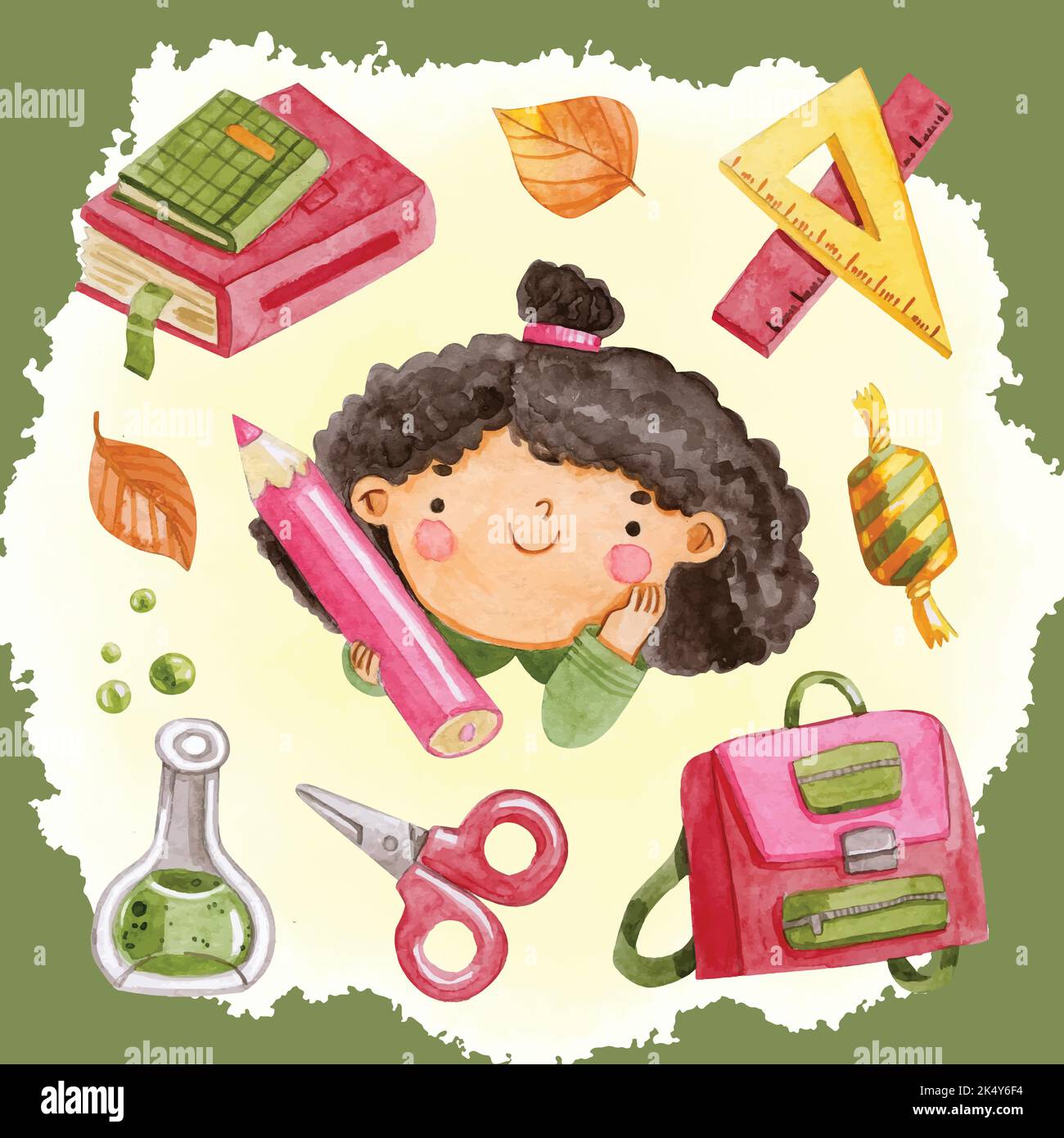 watercolor back school elements collection vector design illustration Stock Vector
