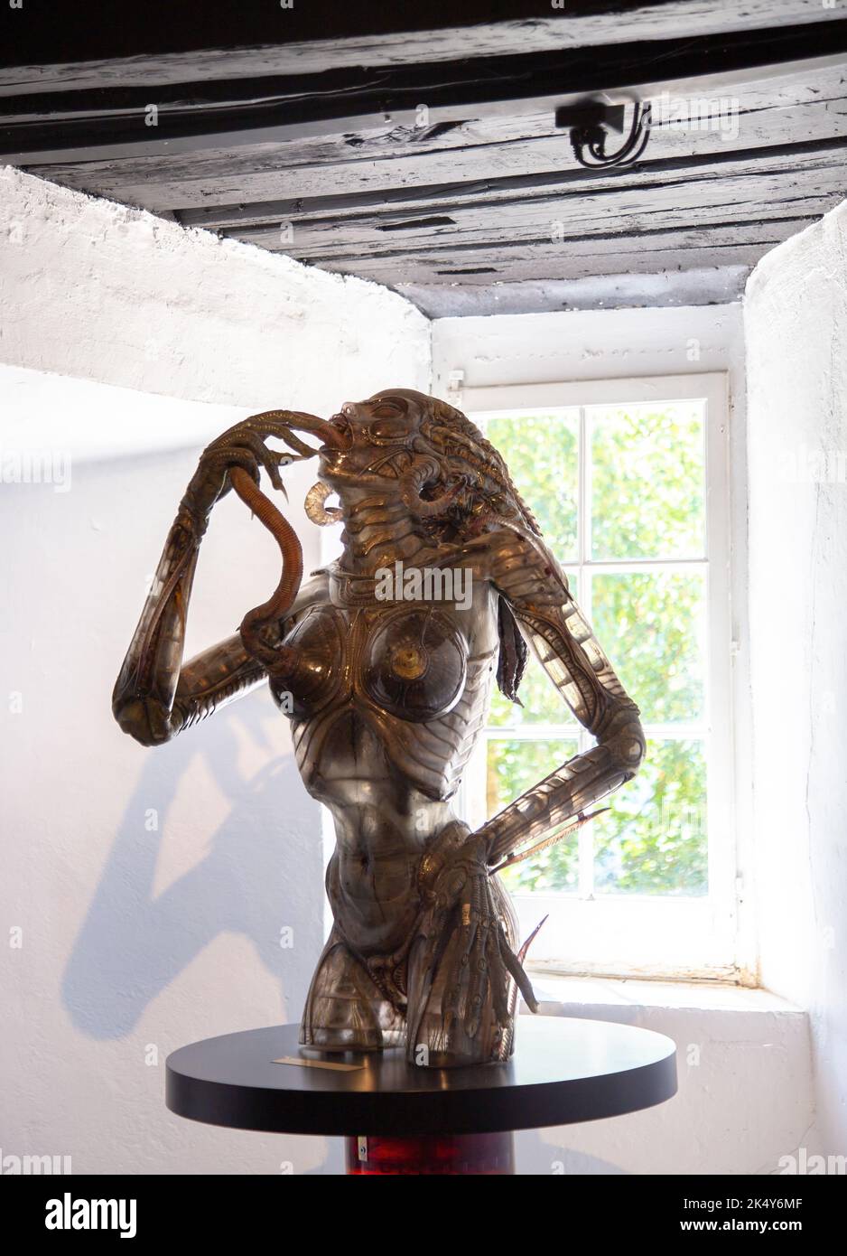 A piece of art in the H R Giger Museum in Gruyere Switzerland. The Swiss artist is best known for his work creating aliens in the movie Alien. Stock Photo