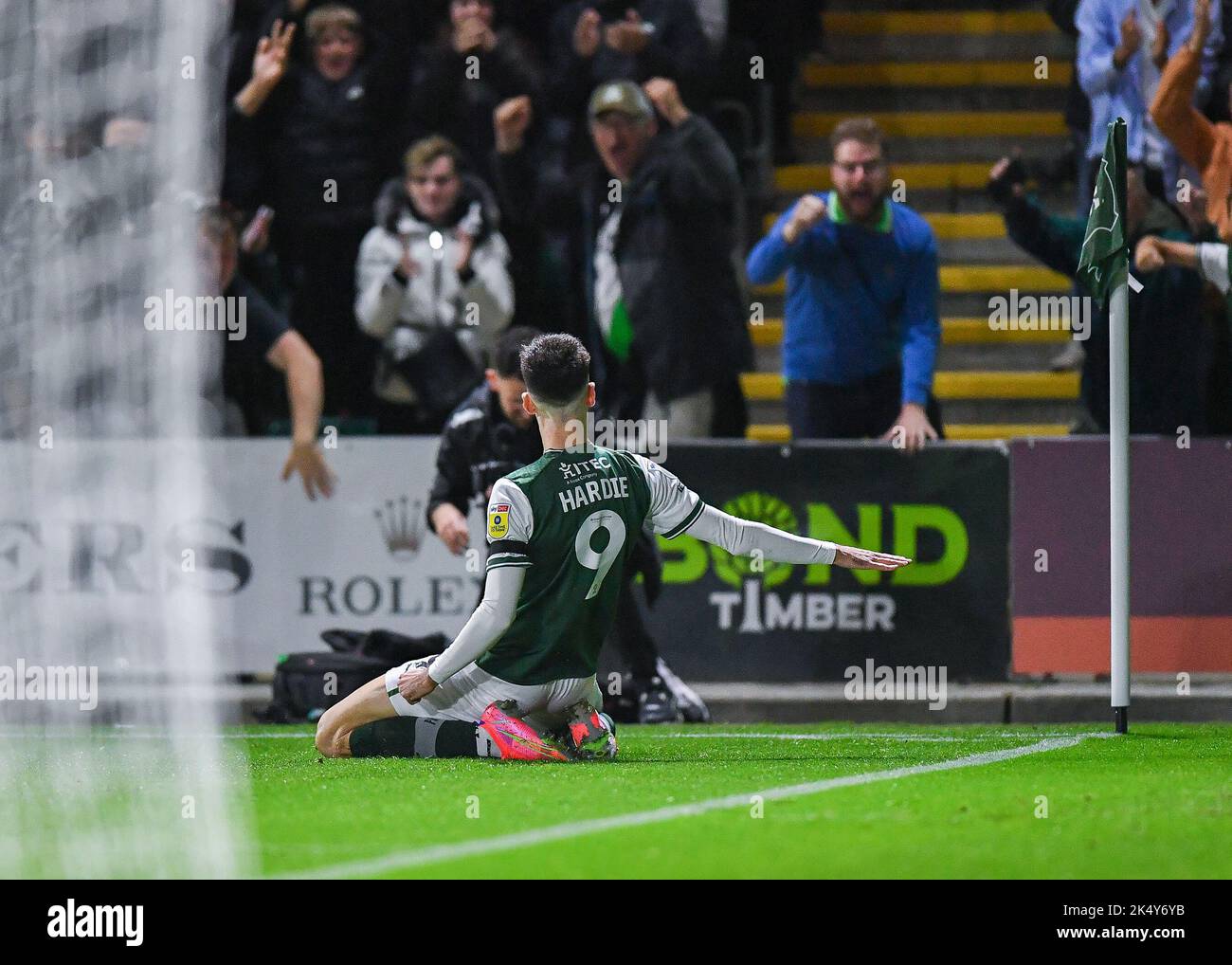 GOAL 10 Plymouth Argyle forward Ryan Hardie (9) celebrates a goal