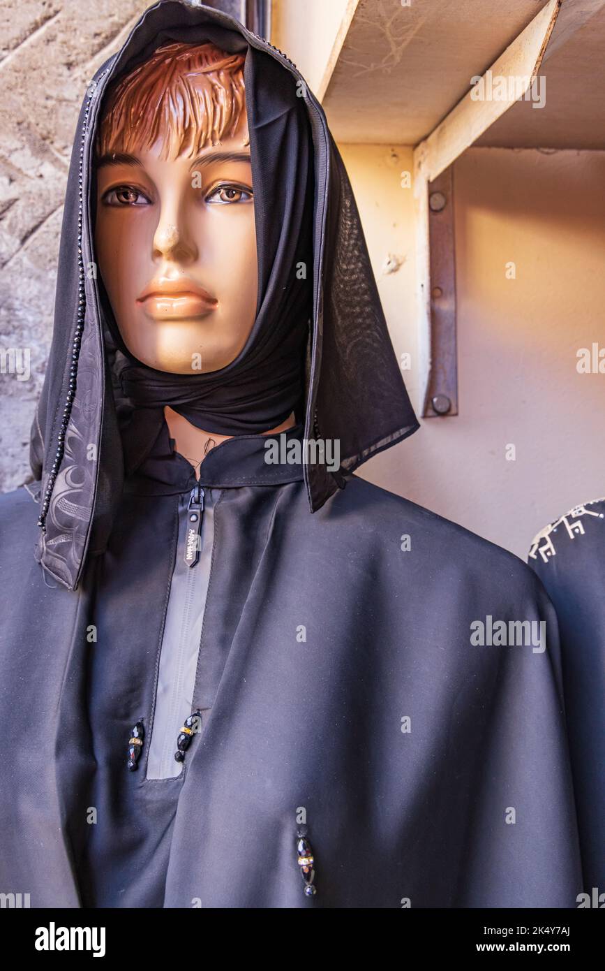 Thebes, Luxor, Egypt. Mannequin in an abaya at a clothing store in