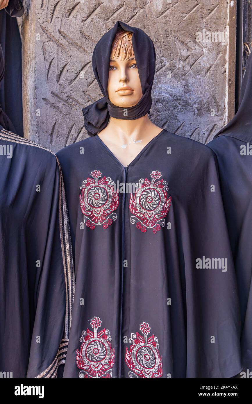 Thebes, Luxor, Egypt. Mannequin in an abaya at a clothing store in