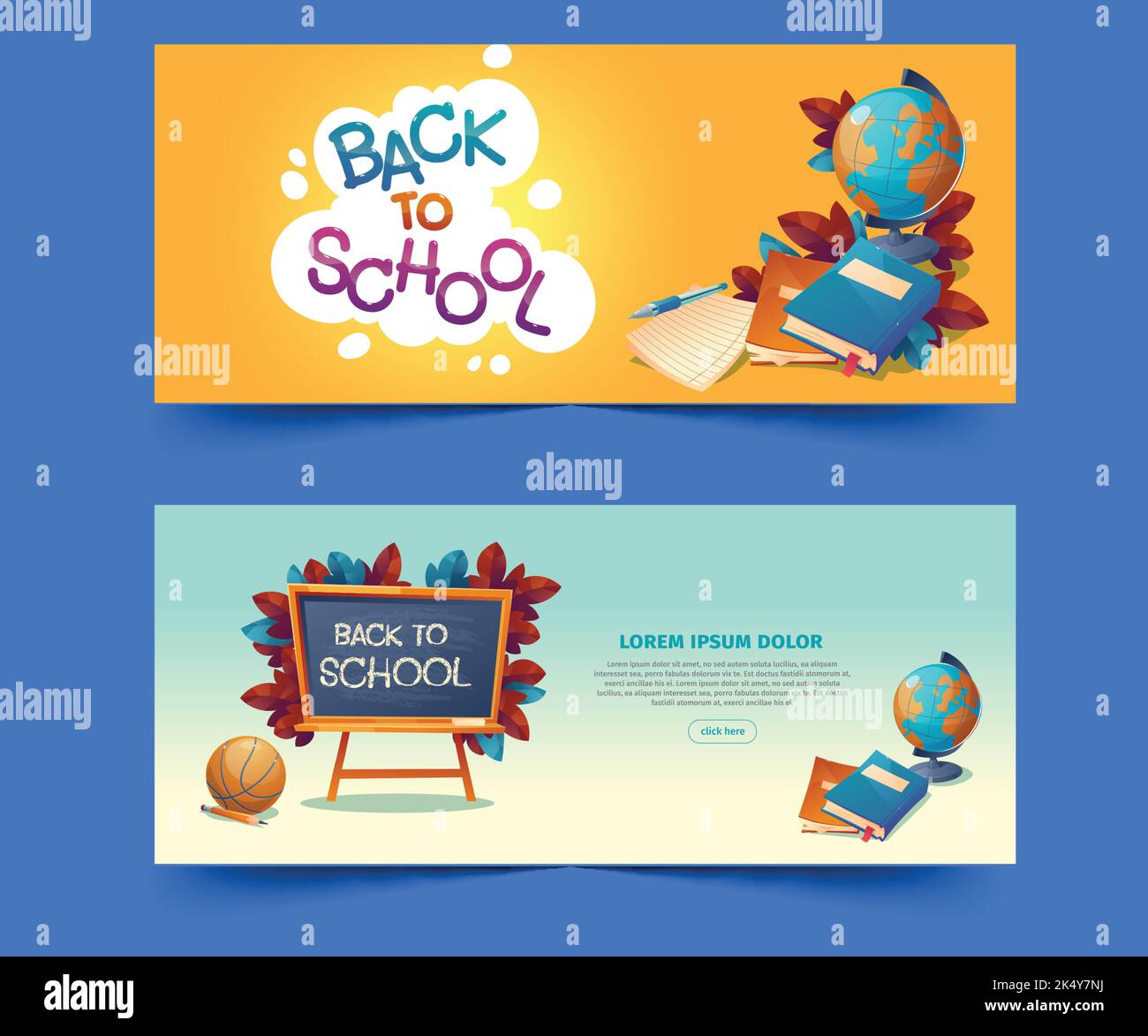 cartoon back school horizontal banners set vector design illustration Stock Vector