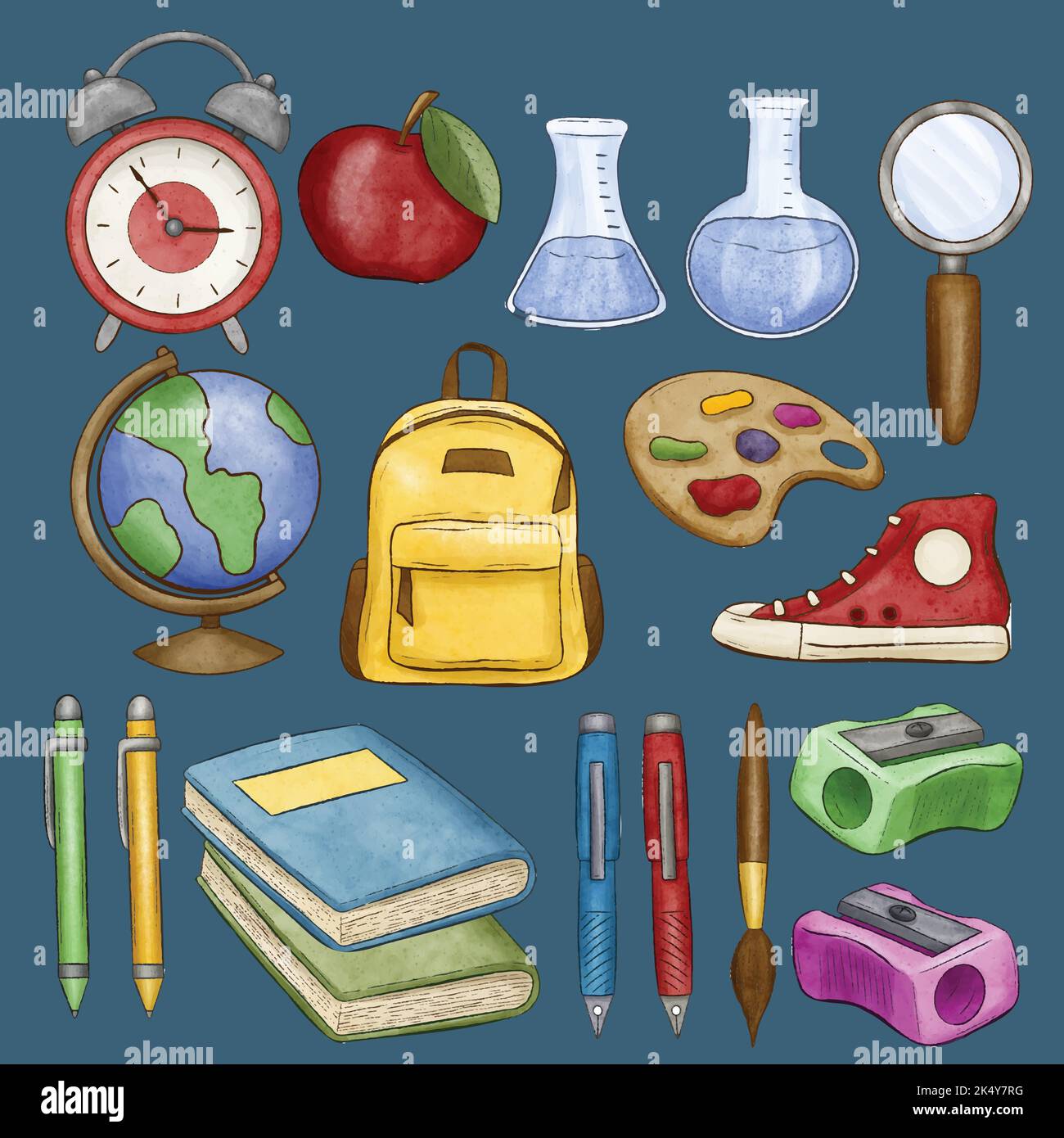watercolor back school elements collection vector design illustration Stock Vector