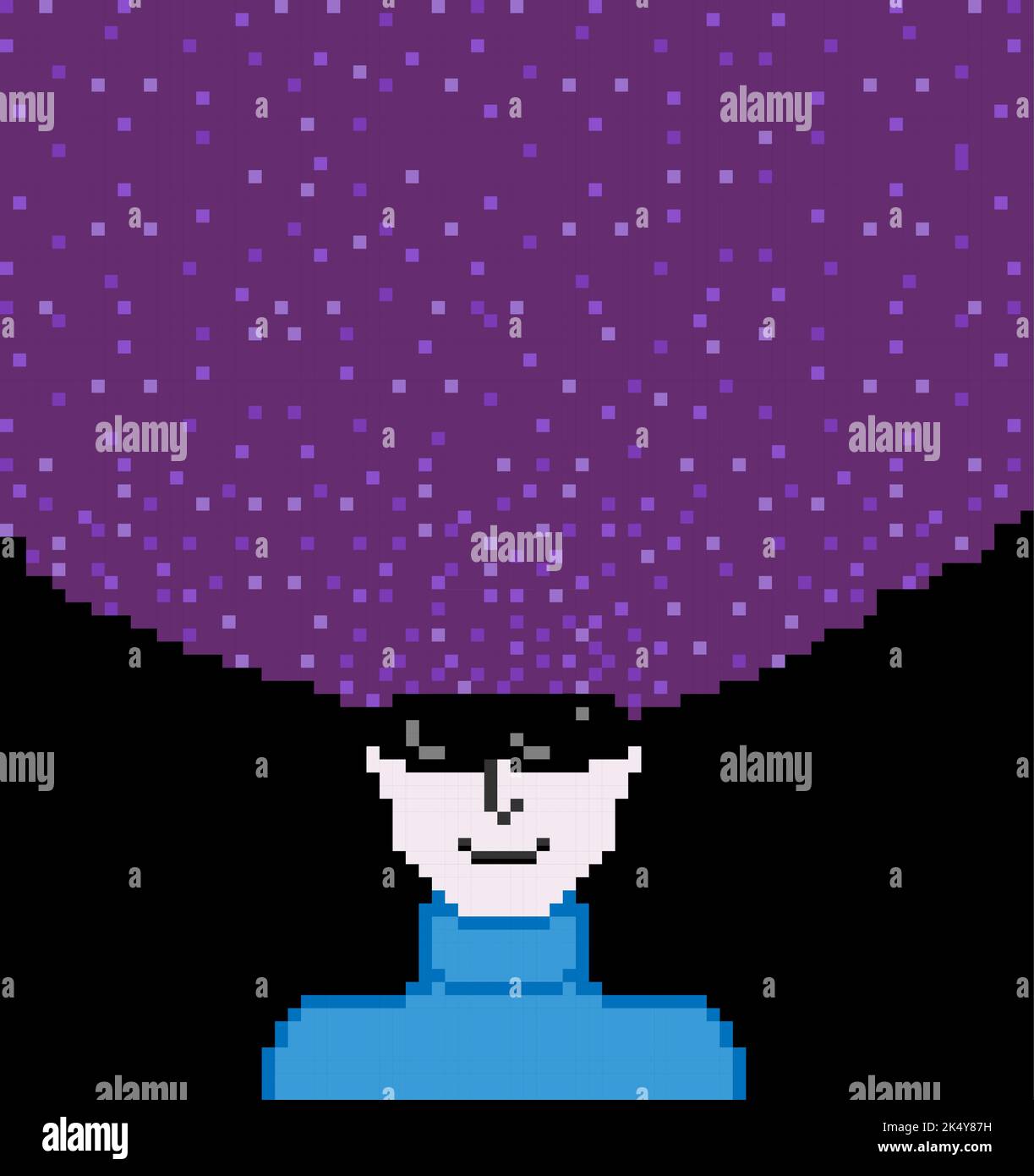 Pixel art of Virtual reality, cosmos face concept element. Artificial