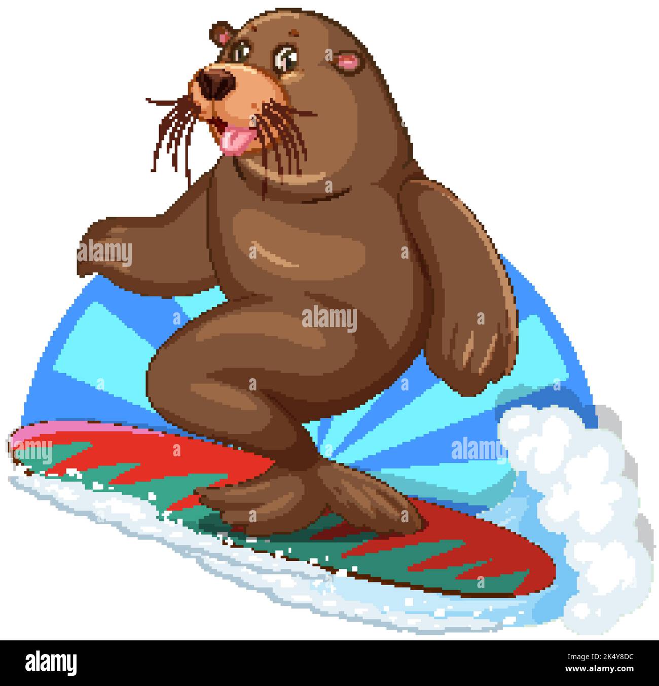 Sea lion surfing on surfboard illustration Stock Vector Image & Art - Alamy