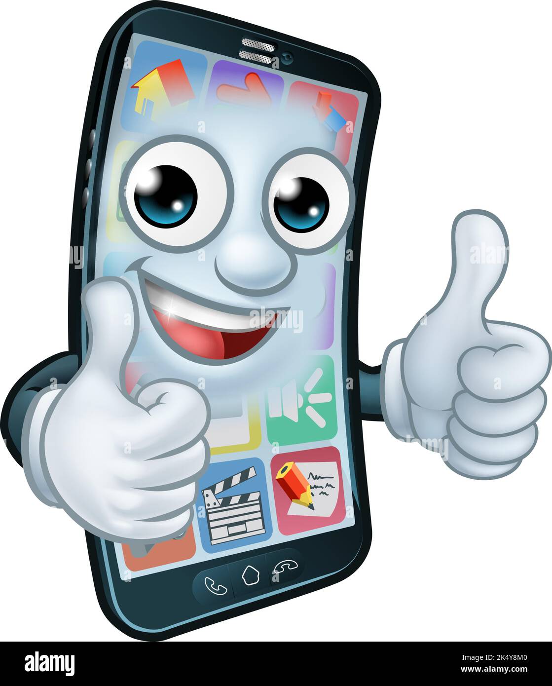 Mobile Phone Thumbs Up Cartoon Mascot Stock Vector