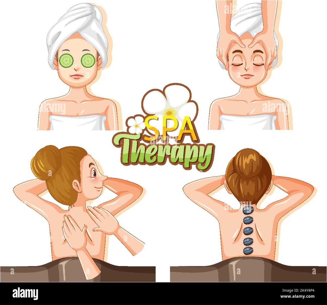 Spa therapy text with women character illustration Stock Vector