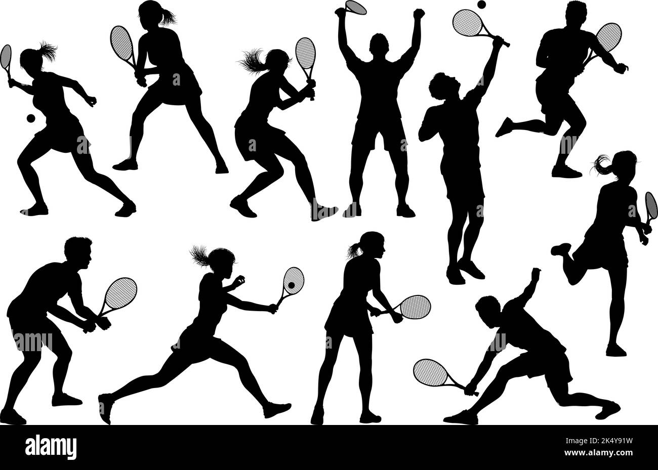 Silhouette Tennis Players Sports People Set Stock Vector Image & Art