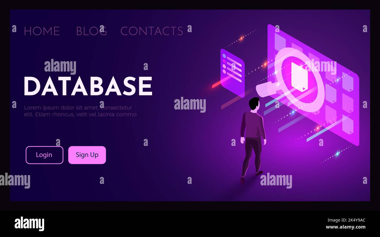 Man stands in front of database searching for file. Personal data
