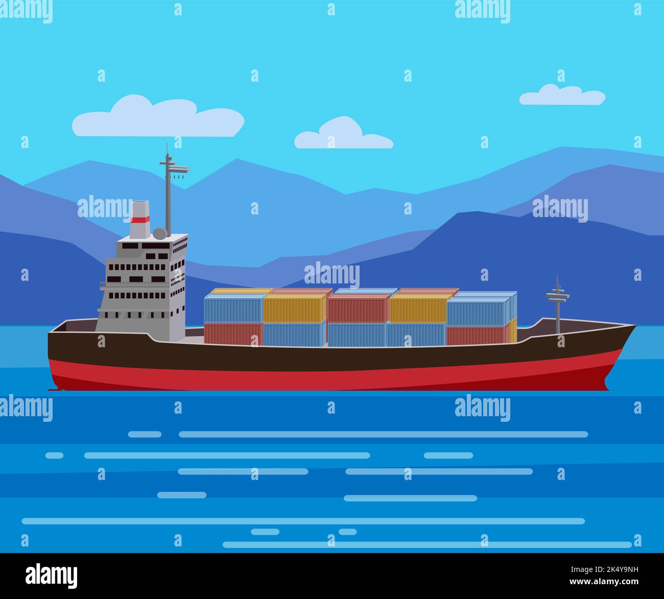 Shipwreck of cargo ship in ocean, vessel going under water and goods