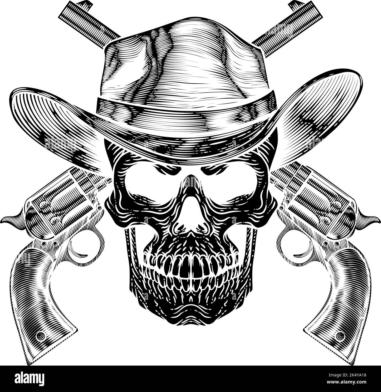 Cowboy Hat Pistols Skull Pirate Cross Bones Stock Vector Image & Art