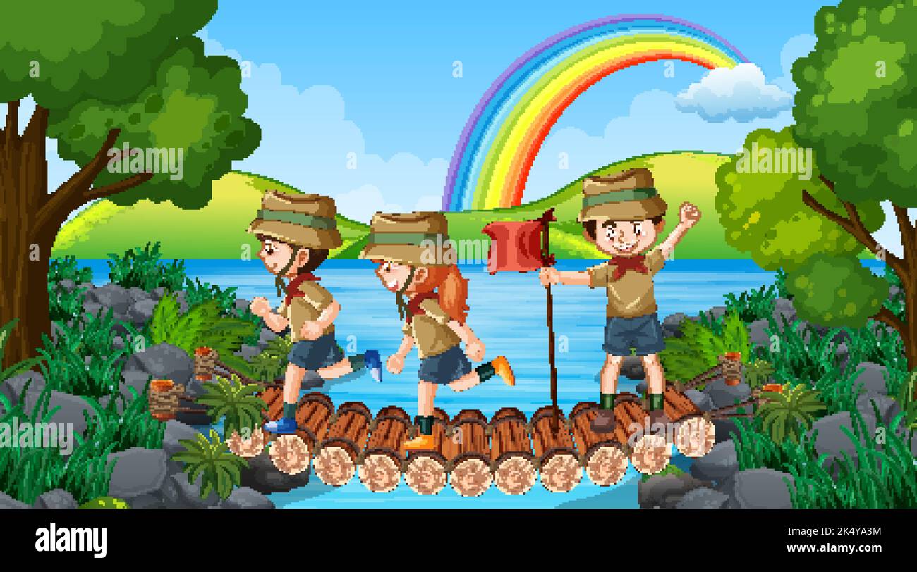 Scout kids hiking in the forest illustration Stock Vector Image & Art ...