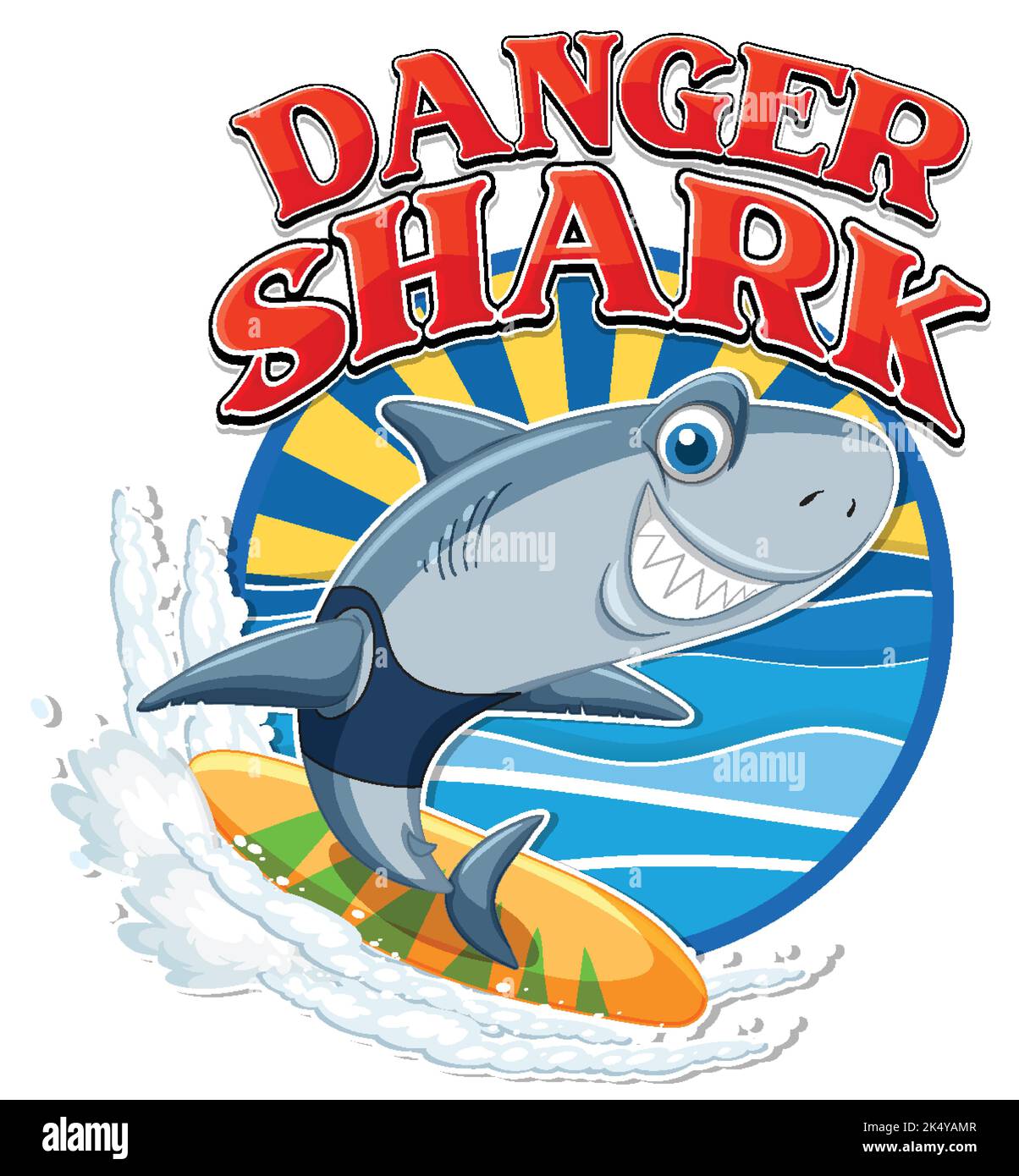 Cute shark cartoon character surfing icon illustration Stock Vector ...