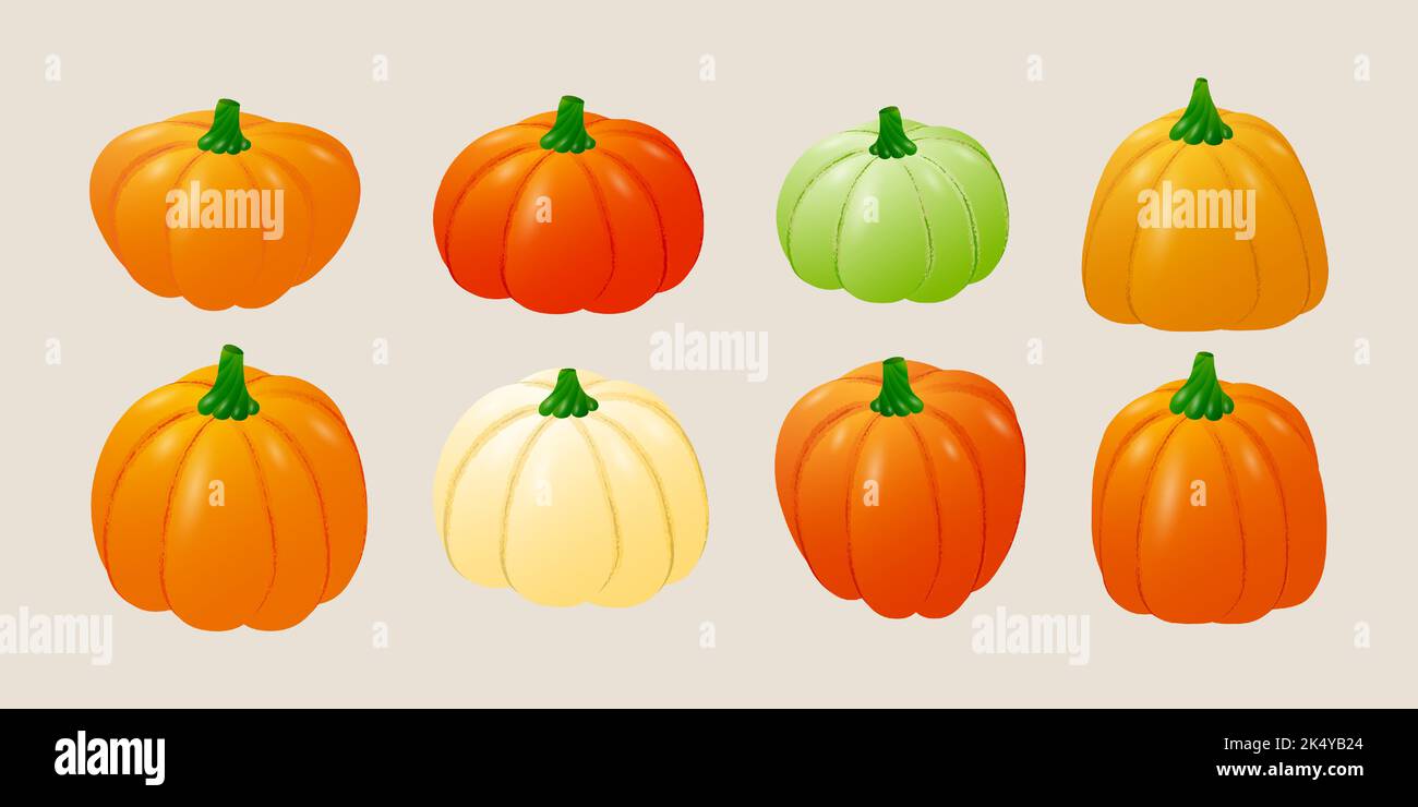 Cute pumpkins for Halloween or Thanksgiving celebrations. Seasonal pumpkin harvest. Vector illustration. Stock Vector